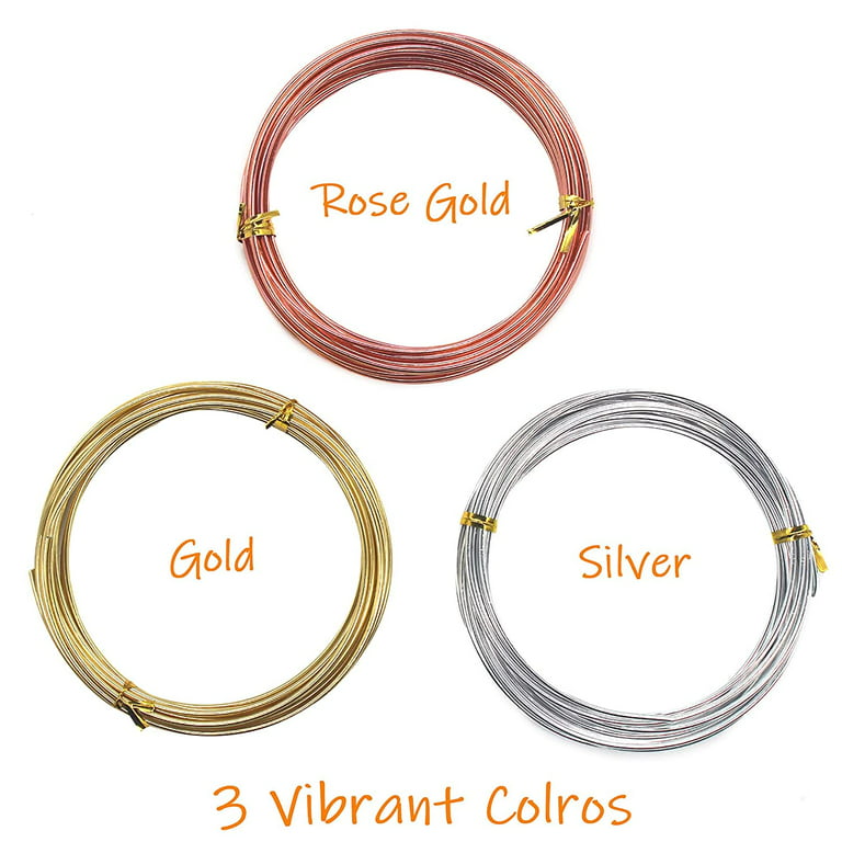 Whale Craft Wire for Jewelry Making, 22 Gauge Copper Beading 3Rolls 12Feet/Roll Premium Tarnish Resistant Making Supplies DIY Gold Silver&Rose (3