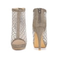 thumbnail image 5 of BLISSFUL STEP Platform Peep Toe Mesh Back Zip Stiletto Heel Sandal for Women Taupe (Size 10), 5 of 6