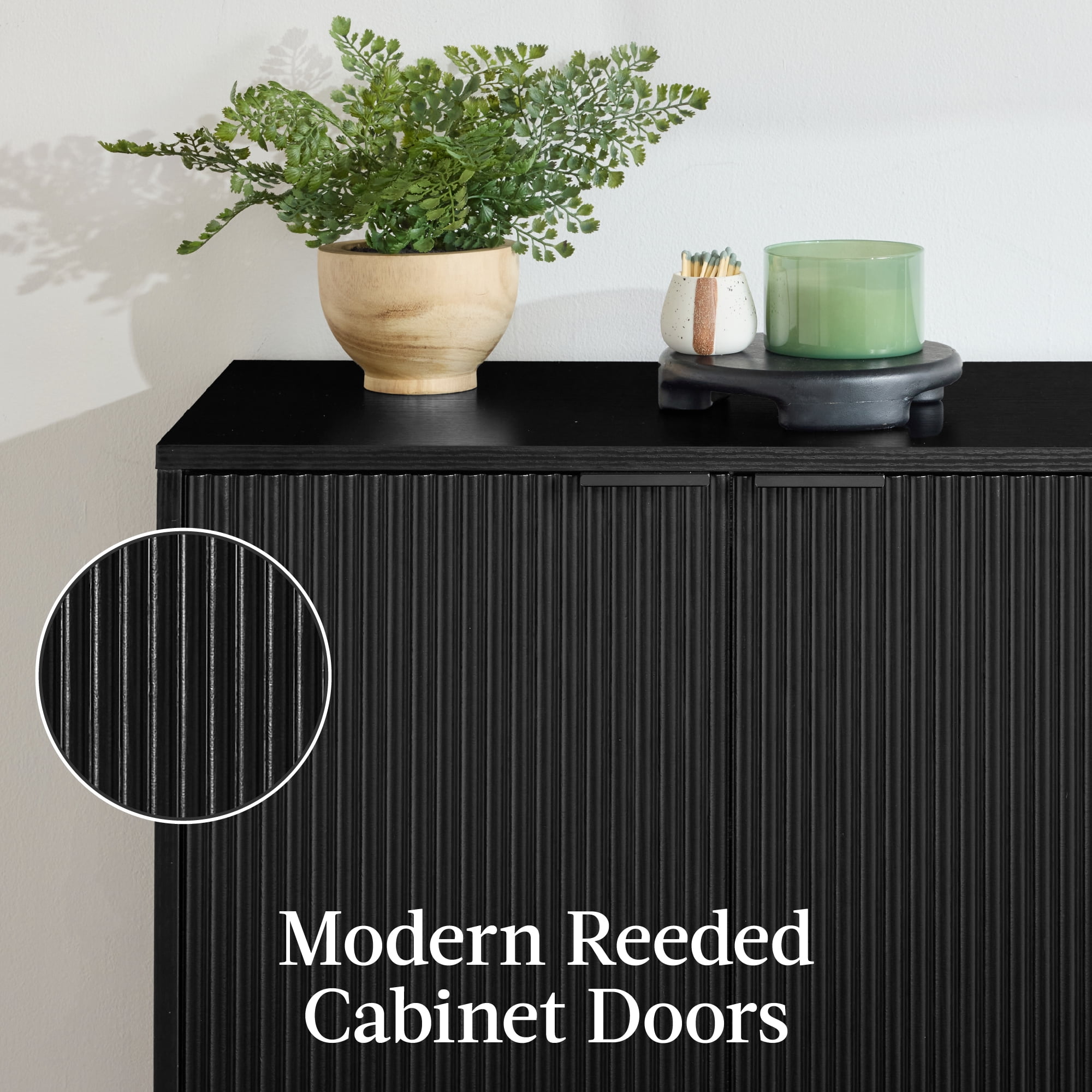 Best Choice Products 4-Door Reeded Storage Cabinet w/ Soft-Close Doors, Multipurpose Accent Furniture - Black