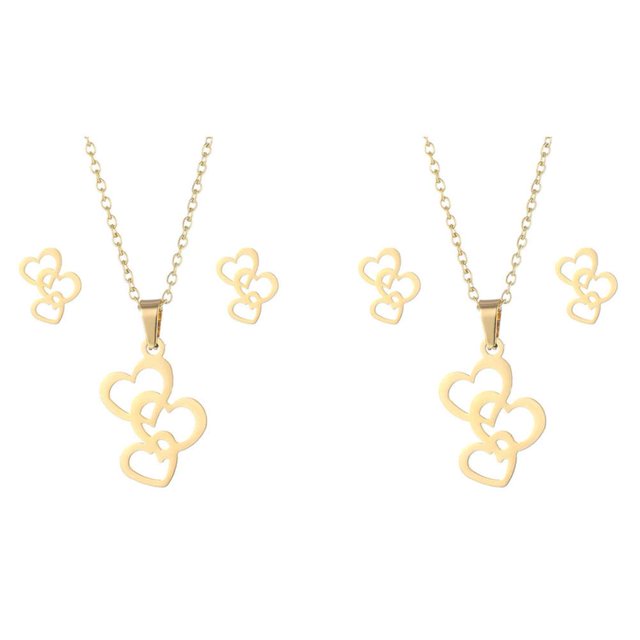 Womens Gold Nelace Pendant And Heart Earring Set Wedding.