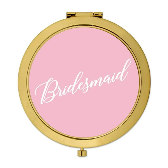 Koyal Wholesale Gold Compact Mirror Bridesmaid Wedding Gift, Blush Pink, 1-Pack
