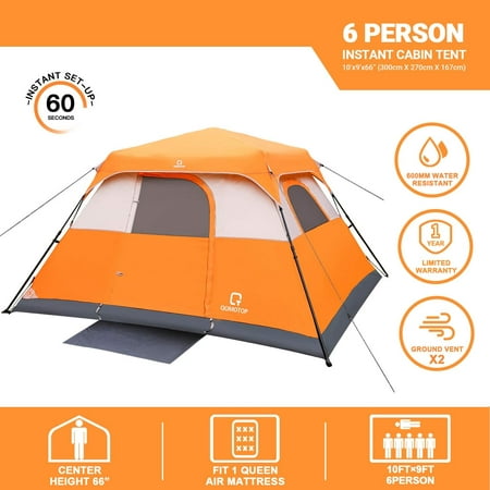 QOMOTOP 6 Person Camping Tent, 60 Seconds Set up Waterproof Tent, Orange