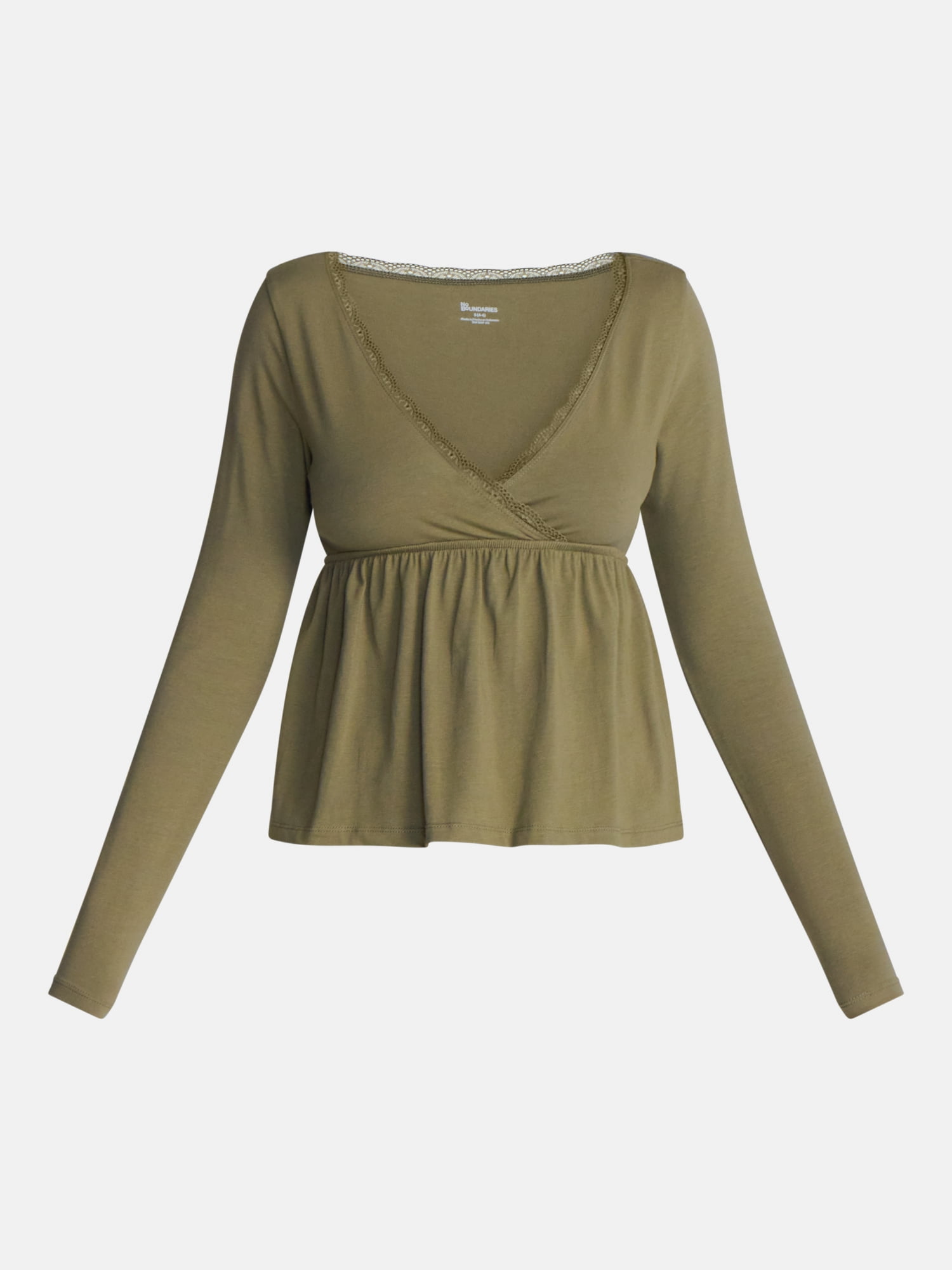No Boundaries Babydoll Top with Long Sleeves, Women’s XXS-XXL