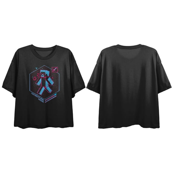 Minecraft Heart Adventure Mode Juniors Black Crop T-shirt-Medium