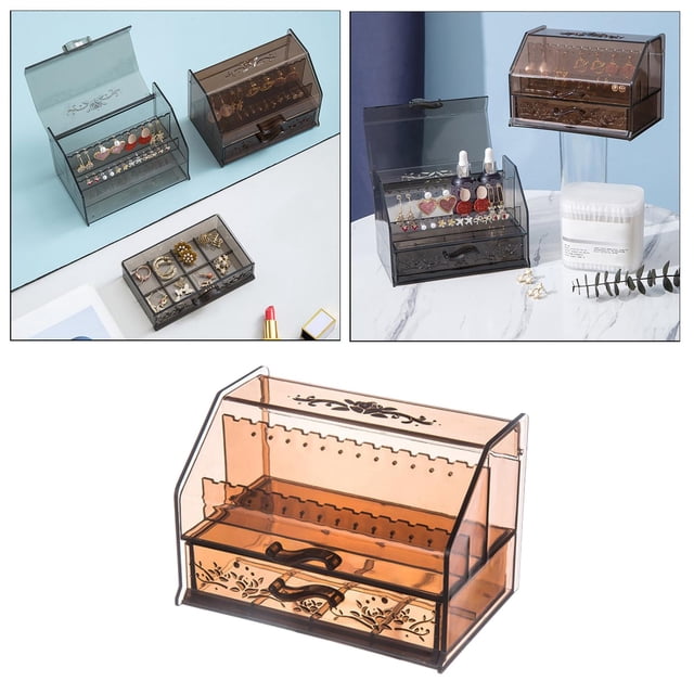 Expositor de cajas de maquillaje cosmético y almacenamiento de joyas perfecl para tocador color Marrón Transparente