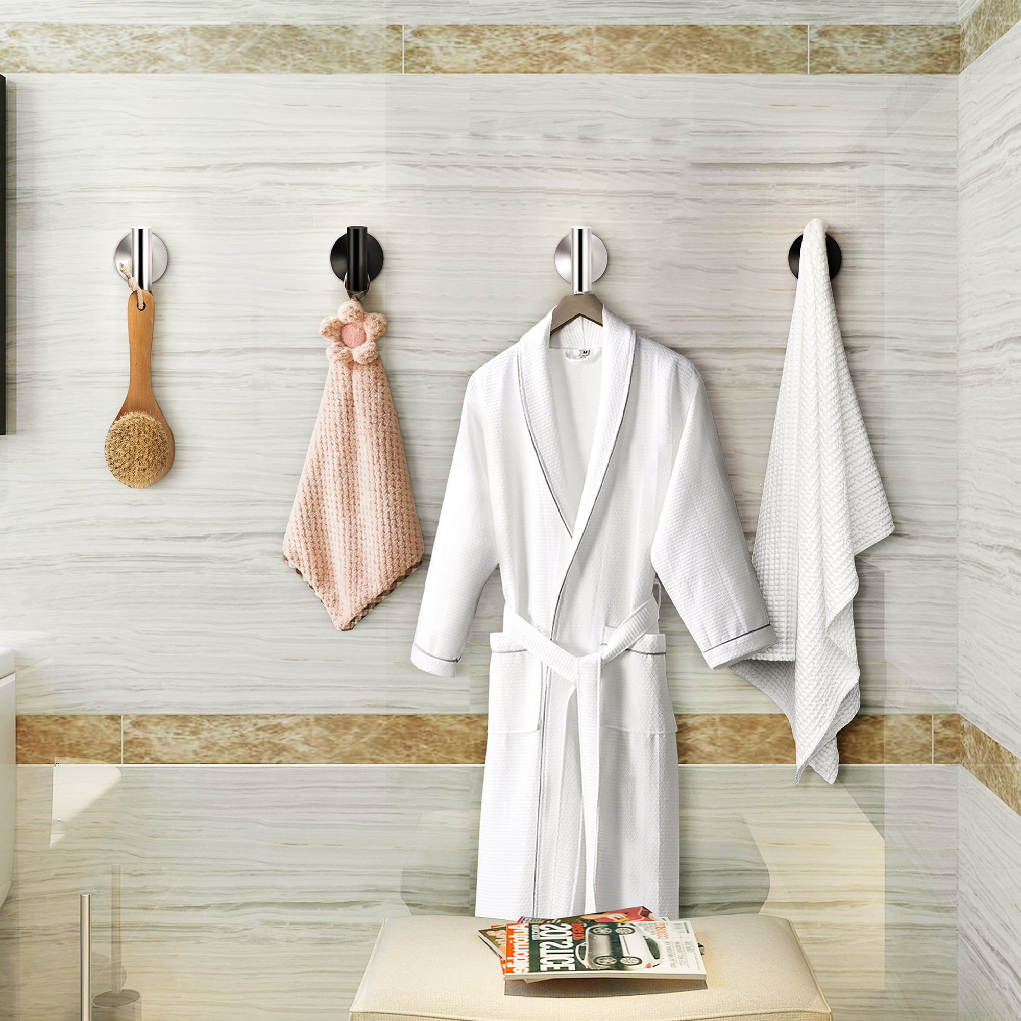 Budding Joy Towel Hooks for Bathrooms, 4 Pack Brushed Nickel Hook Coat Wall  Mounted SUS304 Stainless Steel Robe Hanger for Bathroom, Kitchen, Hotel
