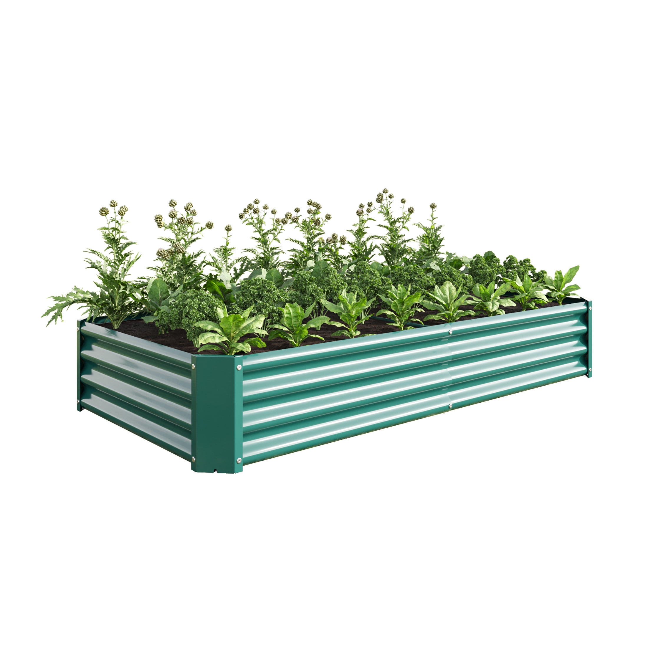 Elio Outdoor Metal 6×3×x1ft Raised Garden Bed, 6FT Planter Box, Rust-Resistant, Open Bottom, Sturdy Design for Vegetables, Flowers, Herbs, Green