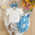 thumbnail image 3 of Tigivemen Newborn Baby Girl Clothes Bodysuit Romper and Flutter Sleeve Tops with Headbands Infant Summer Spring Outfits Sky Blue,6-9 Months, 3 of 5