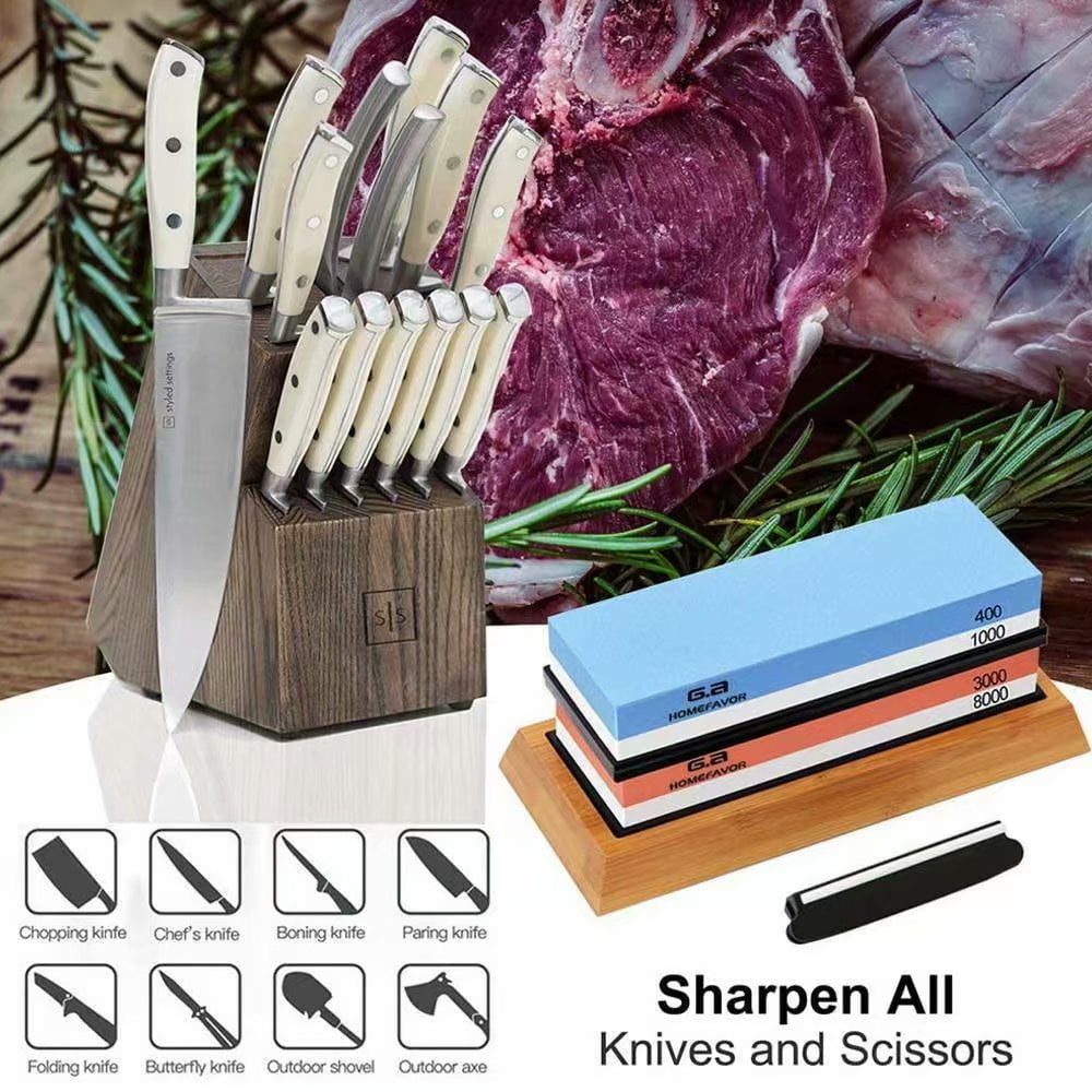 Knife Sharpening Stone, BOKUGE Professional Whetstone Knife Sharpener, 4  Side Grit 400/1000 3000/8000, Complete Knife Sharpening Kit with Non-Slip