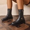 thumbnail image 4 of SAWOBUUN Womens Mid Calf Boots Vintage Low Heel Round Toe Faux Leather Comfortable Non-Slip Boots with Side Zipper, 4 of 8