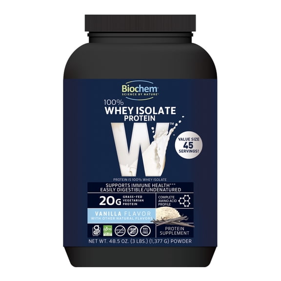 Biochem 100% Whey Protein Isolate Vanilla Flavor 48.5 oz (3 lbs) Powder