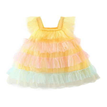 

PMVFHDE 2x Dress Toddler Girls Summer Sleeveless Gradual Change Flying Sleeve Sweet Cake Mesh Dress Dress Yellow 2-3 Years