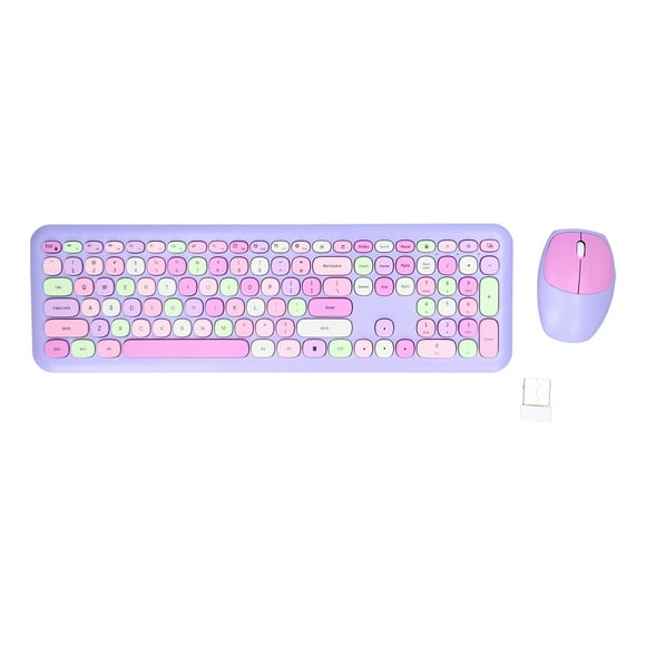 Combinación de teclado y mouse inalámbricos retro multicolor 2.4G, cubierta silenciosa, púrpura