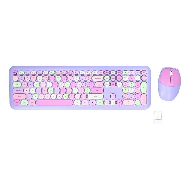 Combinación de teclado y mouse inalámbricos retro multicolor 2.4G, cubierta silenciosa, púrpura