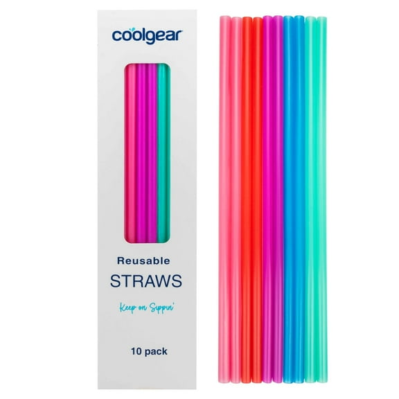 Cool Gear 10-Pack Multicolored Reusable Drinking Straws | Eco-Friendly, Dishwasher Safe, Hard Plastic, Replacement Straws For Tumblers, Mason Jars, & Travel | Sturdy and Easy to Clean - 11 inch