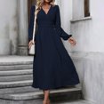 thumbnail image 4 of Ashirexll Long Sleeve Maxi Dress, Womens Fall Dresses, Women's V-neck Wool Dress Long Sleeve Waist Cinching Long Dresses, 4 of 6