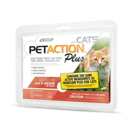 PetAction Plus Flea and Tick Treatment for Cats, 3 Monthly (Best Over The Counter Flea And Tick Medicine)