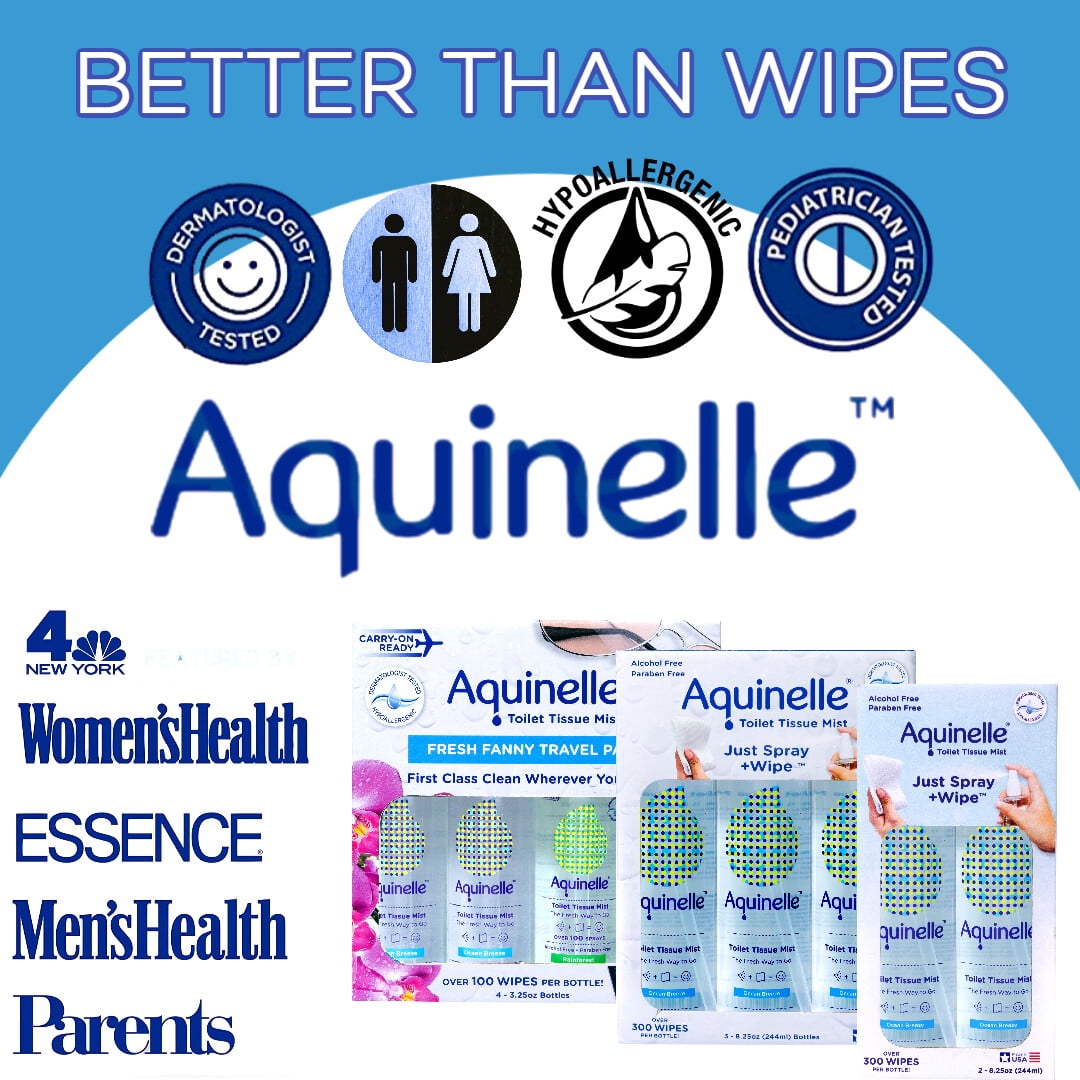 Aquinelle Toilet Tissue Mist, Eco-Friendly & Non-Clogging Alternative to Flushable Wipes Simply Spray On Any Folded Toilet Paper 2PK OCEAN BREEZE 8.25OZ