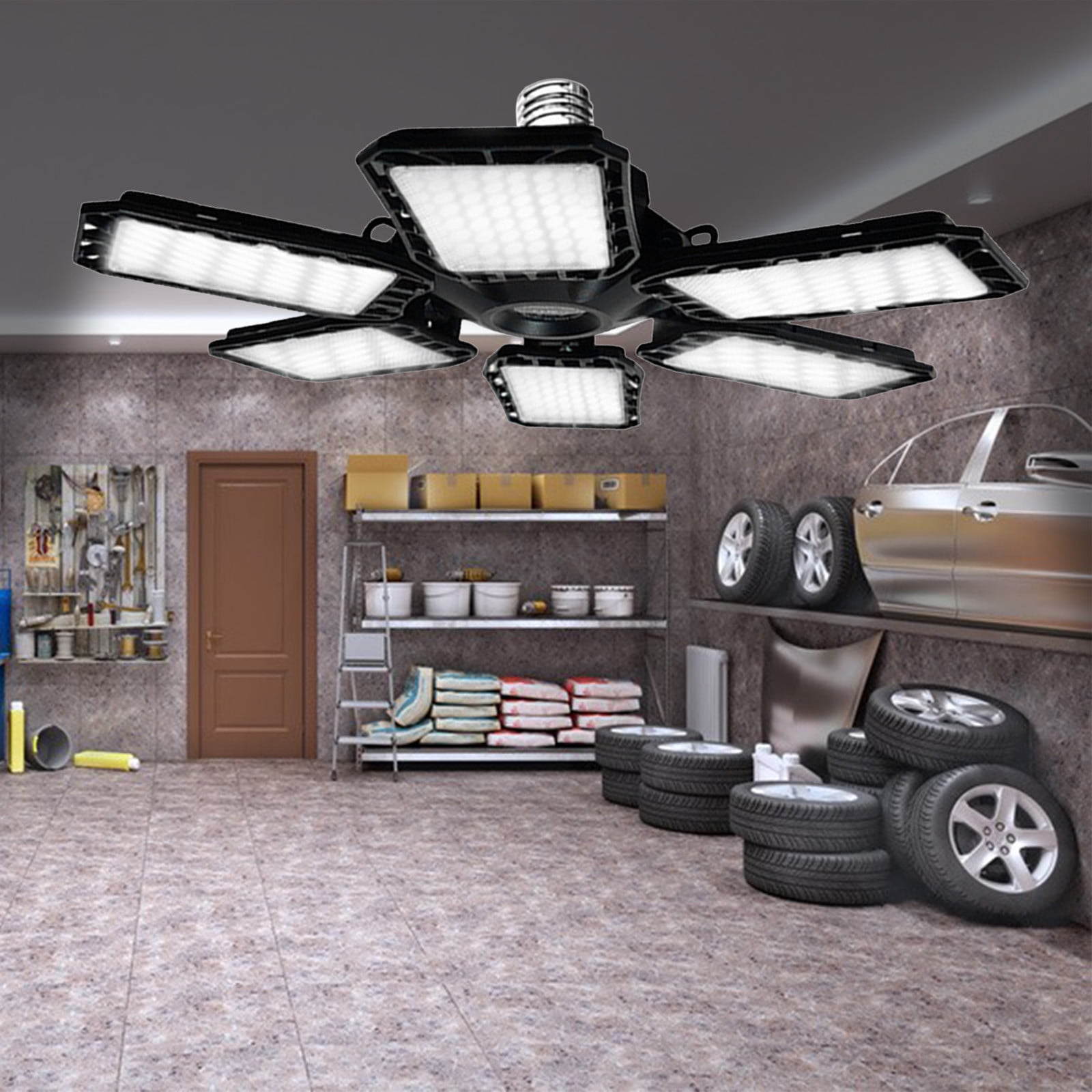 Led Garage Lights, Deformable Led Garage Ceiling Lights With Adjustables  Panels, Led Shop Lights For Garage Workshop Basement Support E26/e27 Screw