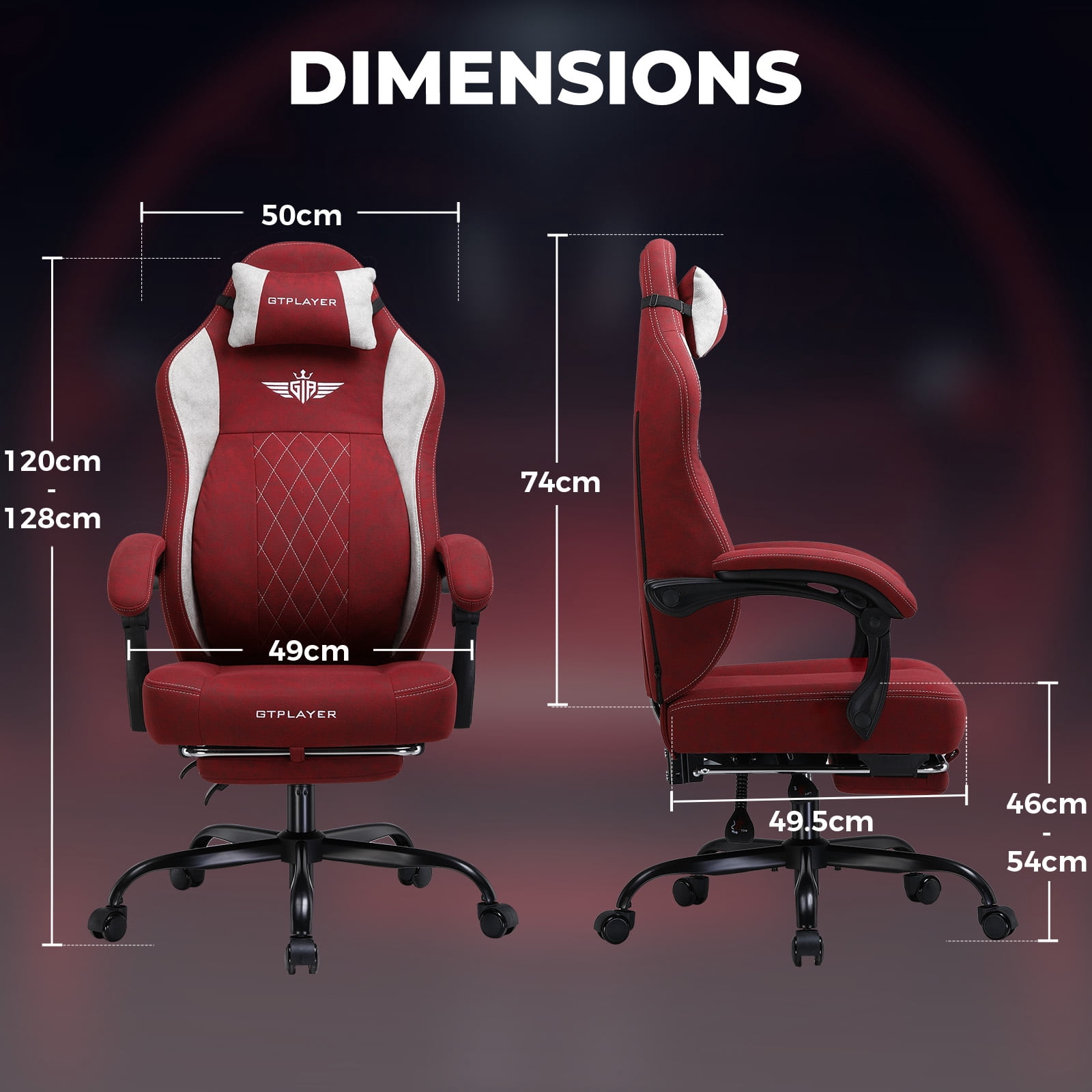 GTPLAYER Big and Tall Ergonomic High Back Breathable Fabric Gaming Computer Chair with Strong Lumbar Support and Footrest, Red