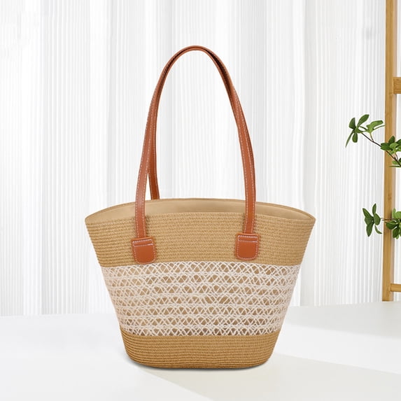 DGMIOCS Beach Bags for Women, Large Beach Bag, Woven Straw Tote Bags Waterproof, Weaving Swim Shopping Travel Bag Khaki