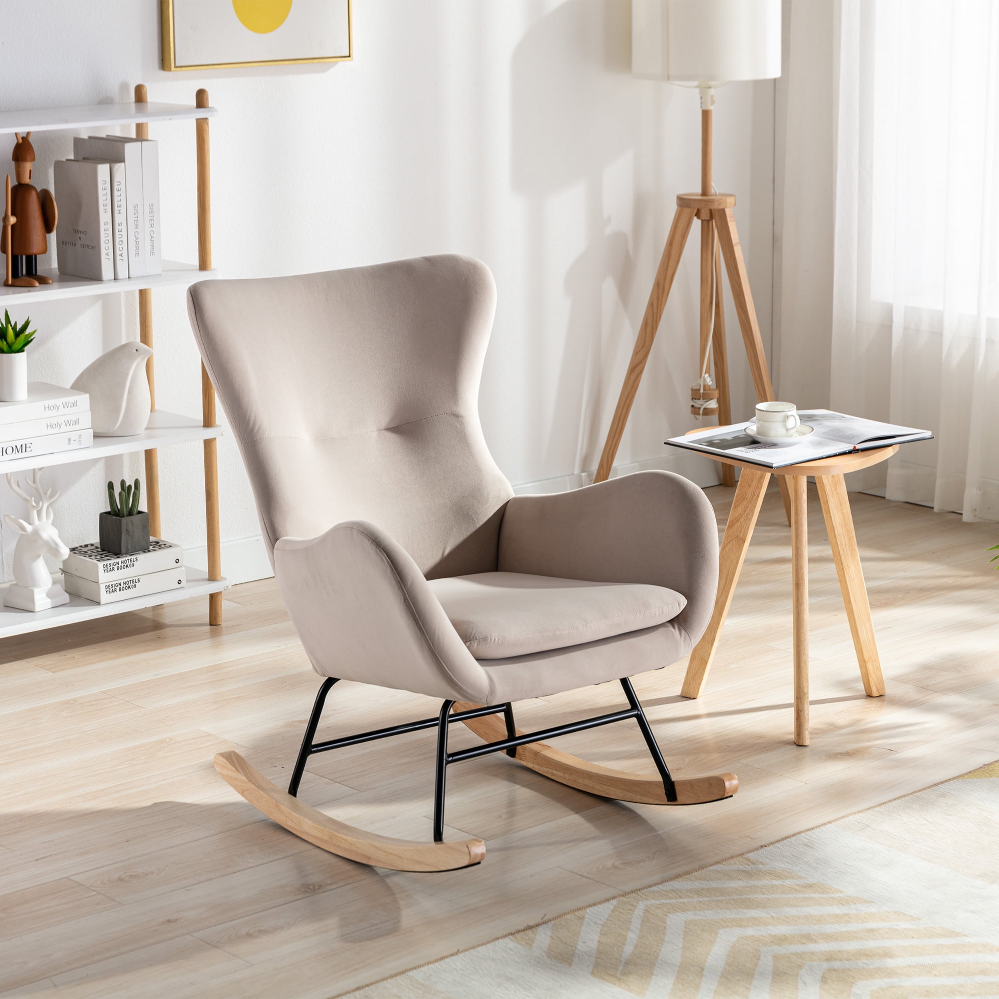 KINFFICT Rocking Chair Upholstered Velvet Accent Chair for Living Room