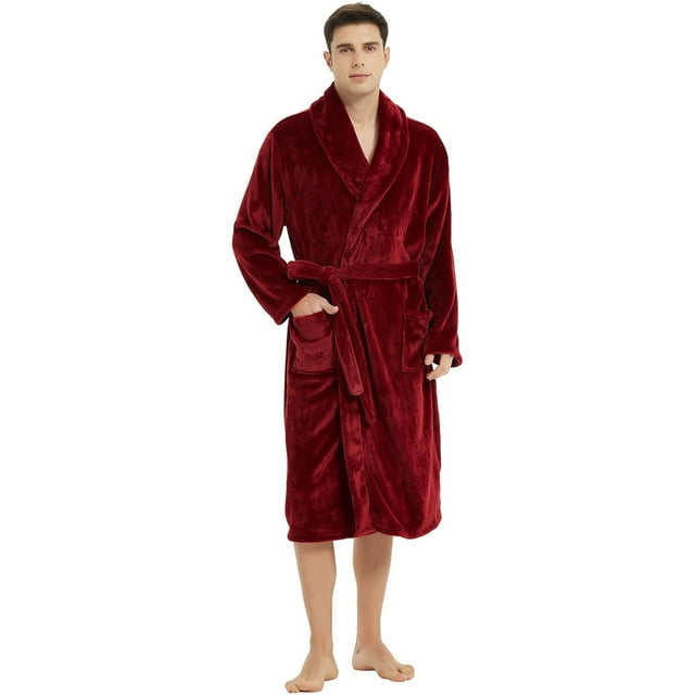 U2SKIIN Mens Fleece Robe, Soft Warm Long Plush Shawl Collar Fleece ...