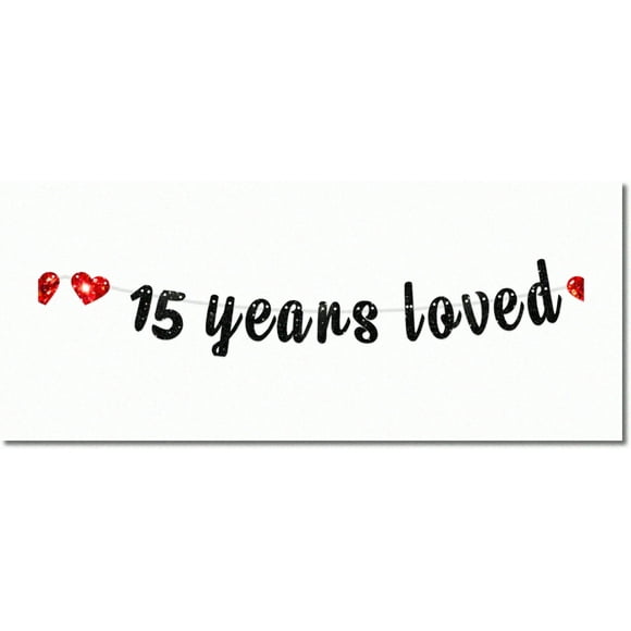 Sparkling Memories: 15 Years Loved Celebration Set - Perfect for Boy Girl's 15th Birthday, Wedding Anniversary, or any 15th Bday Party! Includes Black Glitter Banner Backdrop, Cheers to 15 Years Old T