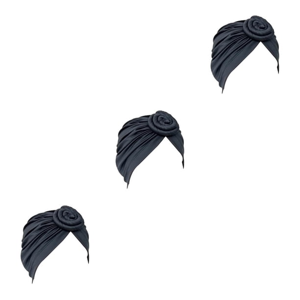 Sonducket Turban Knot Hijab Hat Donut Cover Solid Stretch Headscarf Caps Loss Bonnet para mujeres Accesorios de maquillaje Gris Type1 NO1