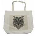 thumbnail image 1 of Celtic Shopping Bag, Sharp Eyed Fox Head Portrait Celtic Pattern Style Image, Eco-Friendly Reusable Bag for Groceries Beach and More, 15.5" X 14.5", Cream, by Ambesonne, 1 of 2