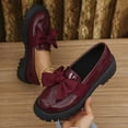 thumbnail image 4 of Women’S Loafers In Wine Color Featuring Glossy Patent Leather And Large Bow Slip On Style Round Toe Thick Sole Low Heel Pu Material Us Size 9.5, 4 of 9