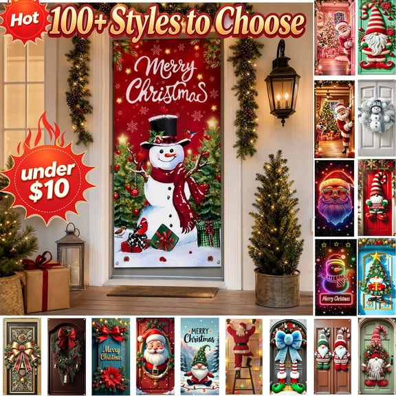 Christmas Door Cover, Merry Christmas Front Door Cover, Backdrop Doors Decoration for Christmas Indoor Outdoor Decorations, 72 x 36 Inch, Red