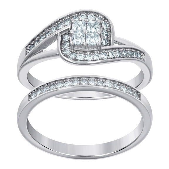 925 Sterling Silver Womens Princess-cut Round Cubic Zirconia Duo Bridal Ring Set Size 7 Ring for Women