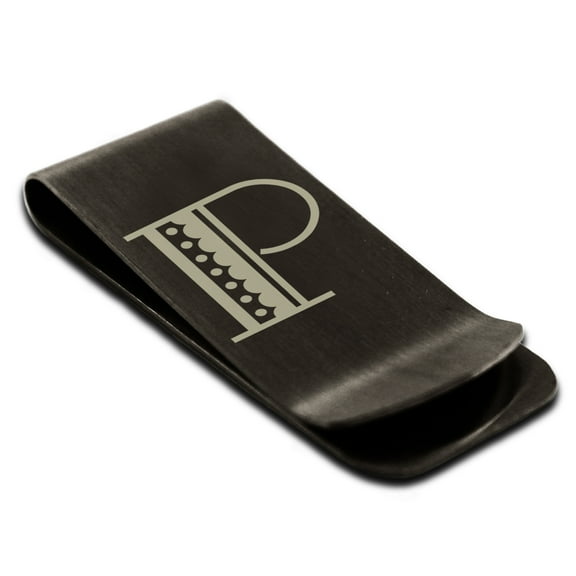 Tioneer Stainless Steel Letter P Initial Metro Retro Monogram Engraved Engraved Money Clip Credit Card Holder