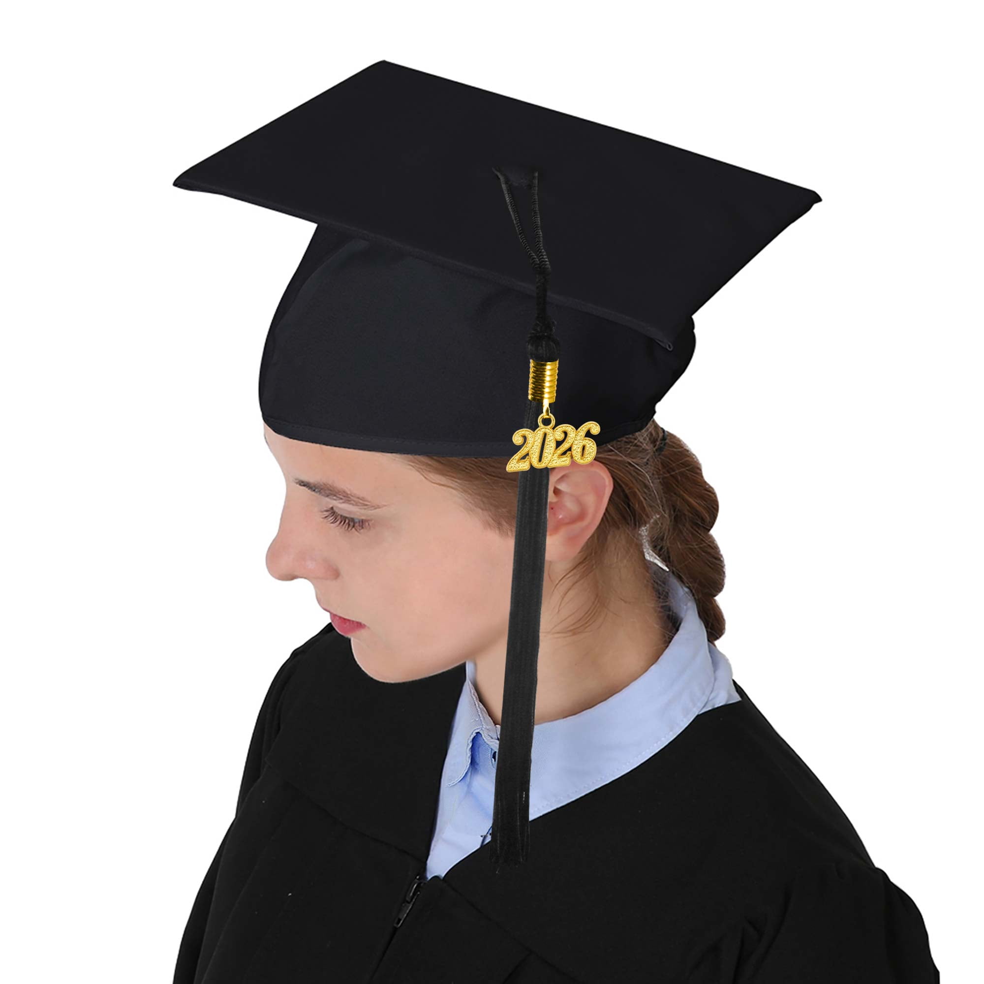 GraduationMall Matte Graduation Gown Cap Tassel Set 2026 for High School and Bachelor Black 51 (5'6"-5'8")