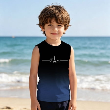 Boys T Shirts Loose Fit Gradient Print Sleeveless Scoop Neck Soft Knit Tank Tops for Casual Wear Boys Tops Tees Shirts Blue 7 Years-8 Years