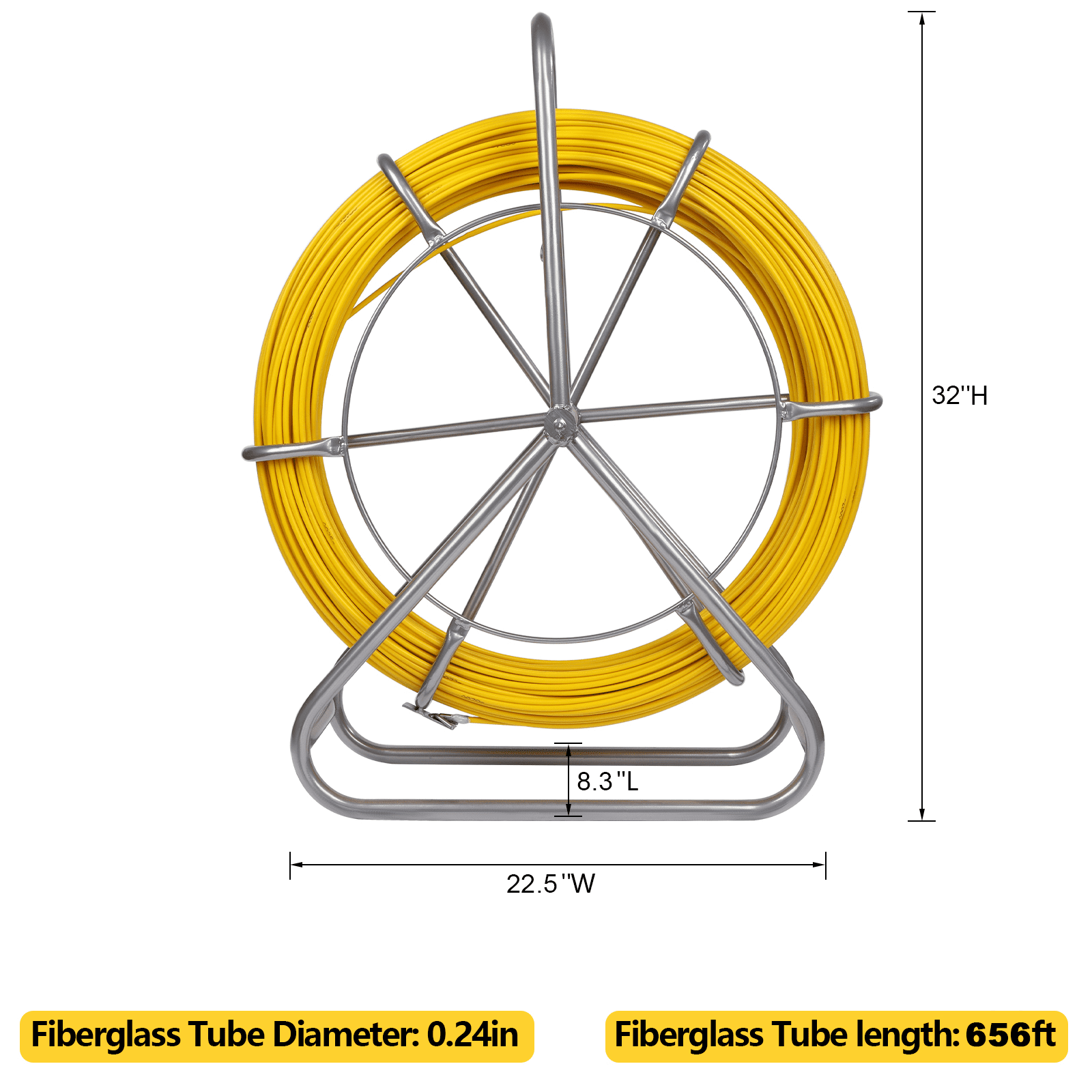656FT Fiberglass Fish Tape 1/4 inch(6MM), High Strength Flexible Wire Puller, Non-Conductive Electrical Fish Tape for Wall/Conduit Cable Running Installation