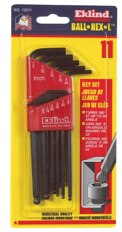 Eklind Tool Ball-Hex-L .050 to 1/4 SAE Long Arm Ball End Hex L-Key Set Multi-Size in. 11 pc