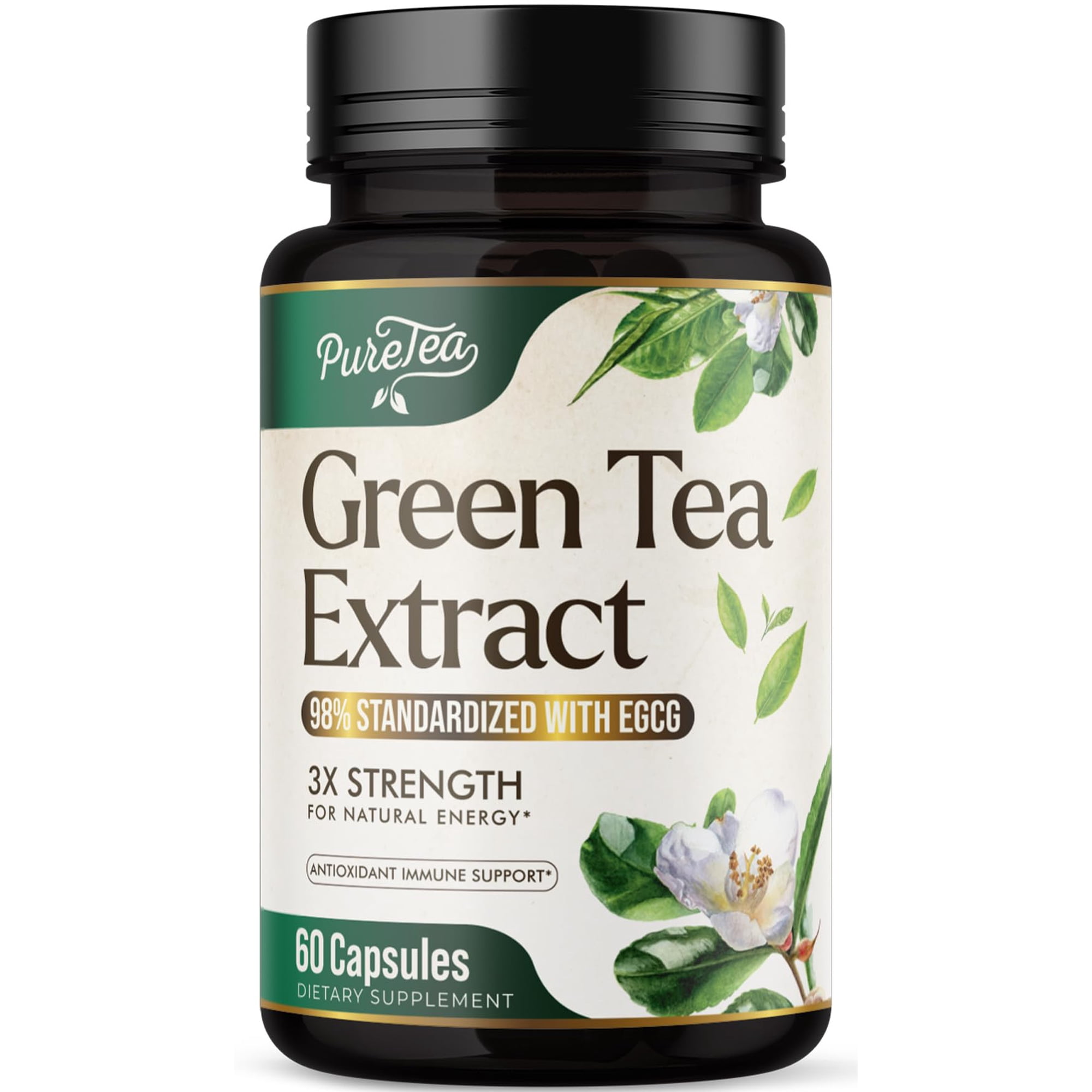 Green Tea Extract 1000mg Per Serving - 98% Polyphenols & 45% EGCG Capsules, Heart Support with Antioxidants - 3X Absorption Green Tea Pills Supplement, Natural Energy, Gentle Caffeine - 60 Capsules
