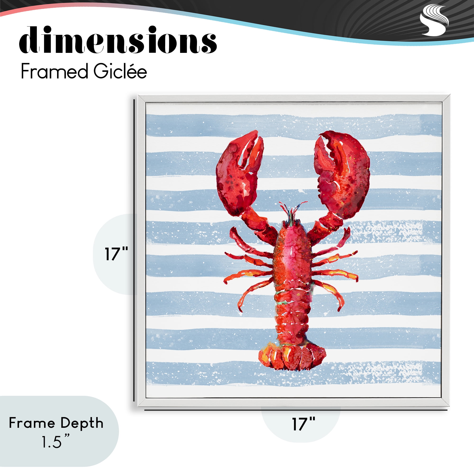 Stupell Industries Red Lobster on Blue Stripes White Framed Giclee Art, design by Patricia Pinto