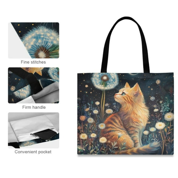 Canvas Tote Bag for Women Girls Design Print Feline Wonder Tote