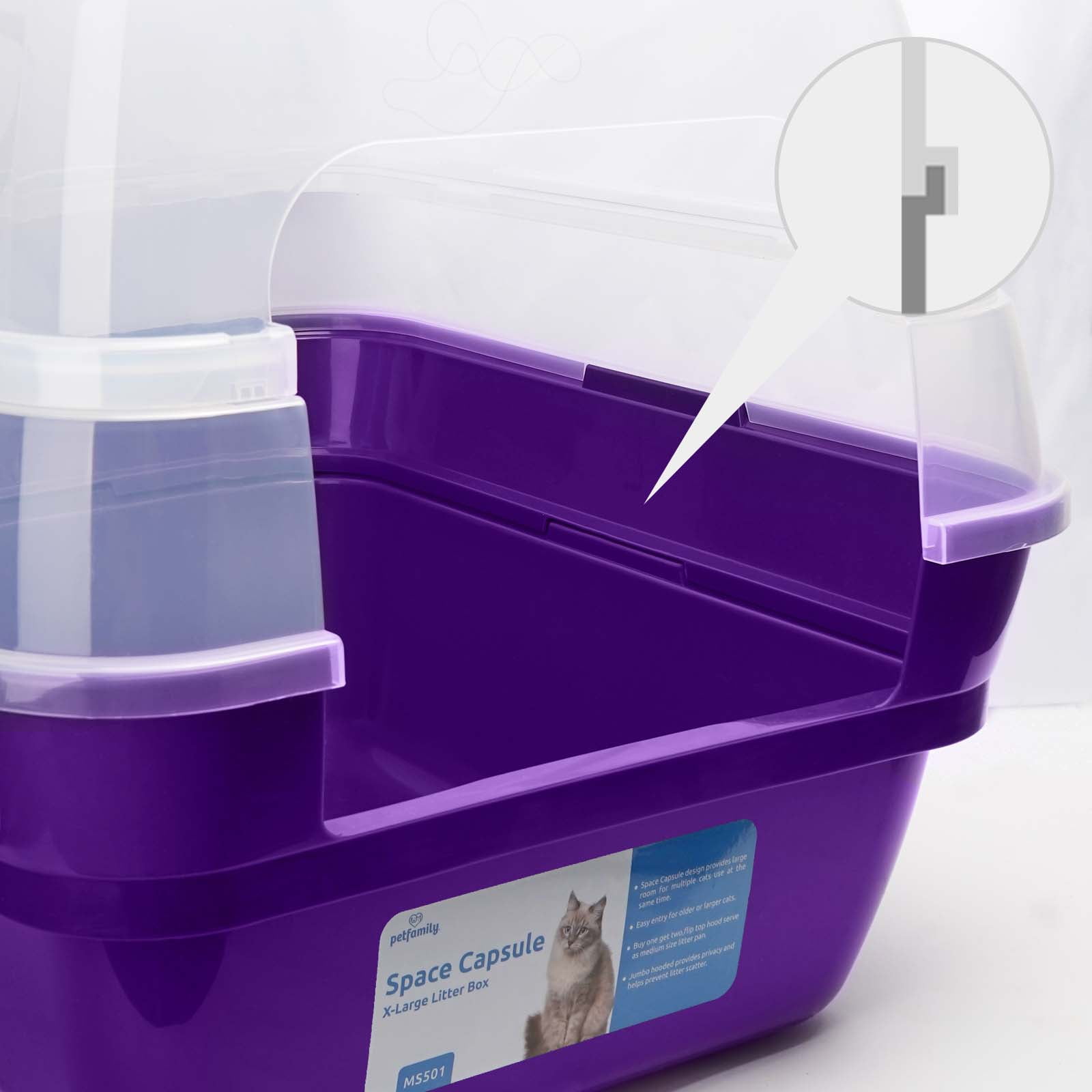 Petfamily Extra Large Cat Litter Box, Color Purple, Jumbo Hooded, 21.50 x 17.90 x 17.25 in