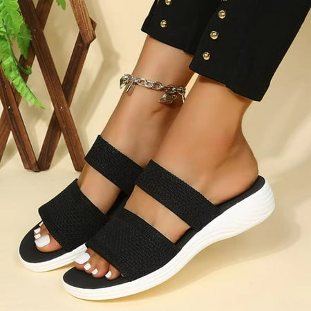 

〖Yilirongyumm〗 Black 38 Sandals Women Ladies Fashion Summer Mesh Breathable Flat Fish Mouth Roman Beach Sandals