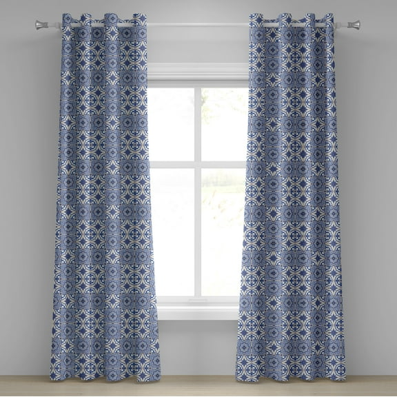 Ambesonne Moroccan Grommet Curtain, Checkered Grid Desgin, 50" x 72", Violet Blue Orange White