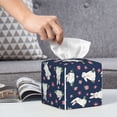 thumbnail image 6 of KLL Rabbit And Flower Print Tissue Box Cover,Leather Tissue Holder Square Facial Tissue Case Facial Paper Organizer Dispenser for Bathroom, Vanity Countertop, 6 of 7