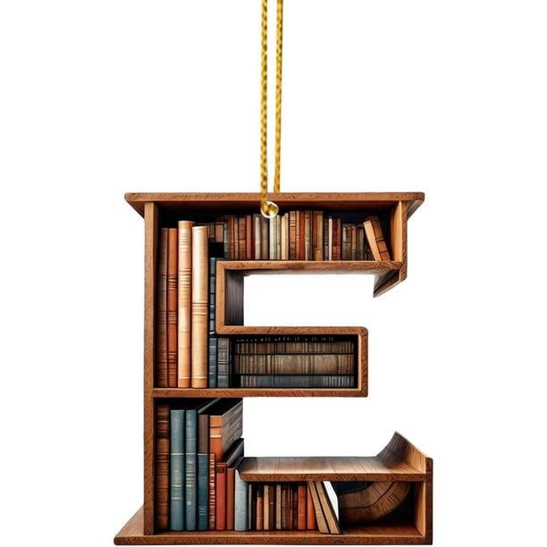 Adornos de árbol de Navidad con forma de libro, colgante de estantería con forma de letra, adorno de bibliotecario para amantes de los libros, adorno de acrílico para Navidad, regalo para amantes de l