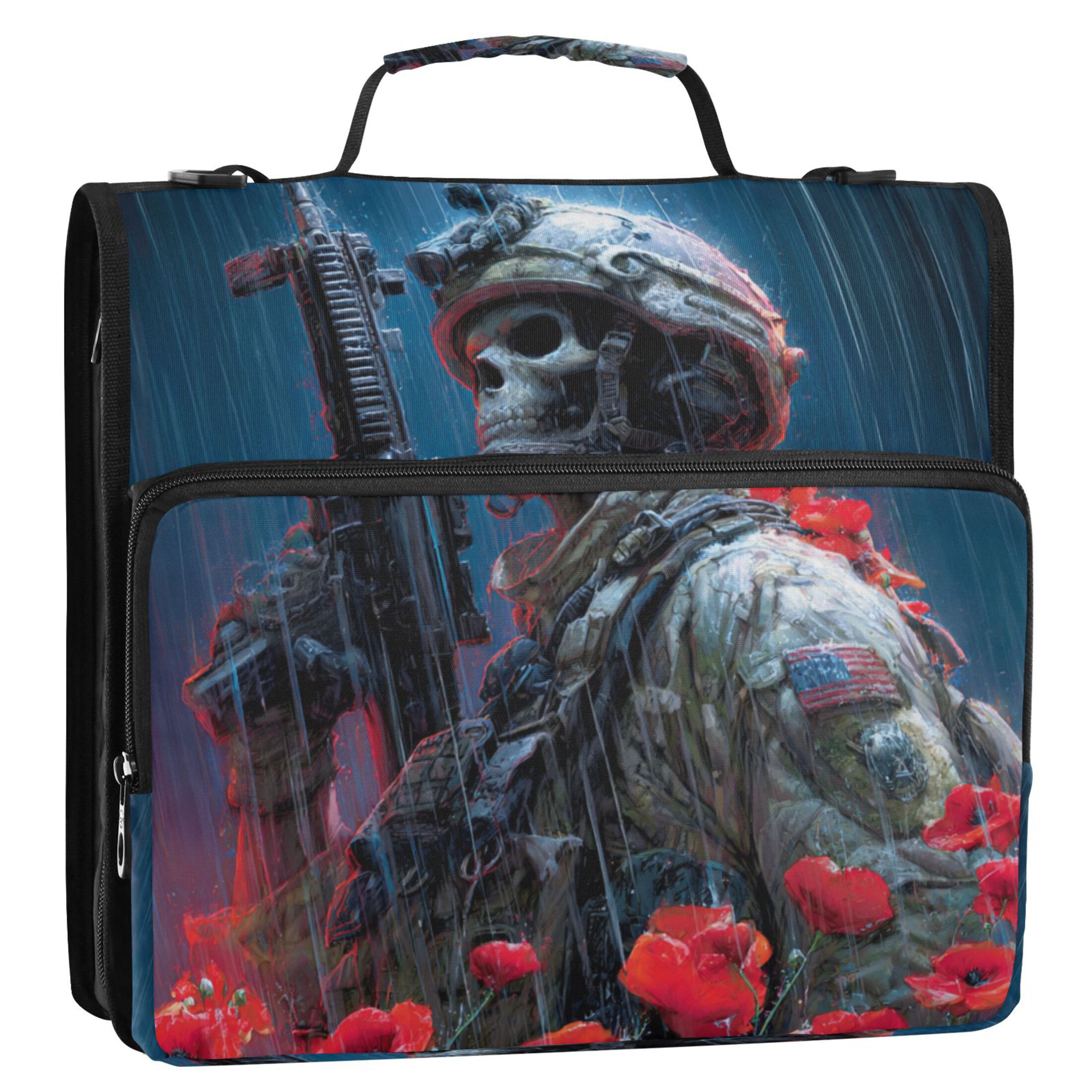Zipper Binder 3 Rings Stationery Office Files Daily Organizer File Folder Storage Bag American Skeleton Soldier