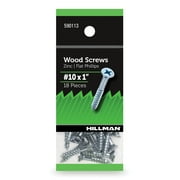 Hillman Wood Screws #10 x 1", Flat Phillips, Zinc Plated, Steel, Pack of 18