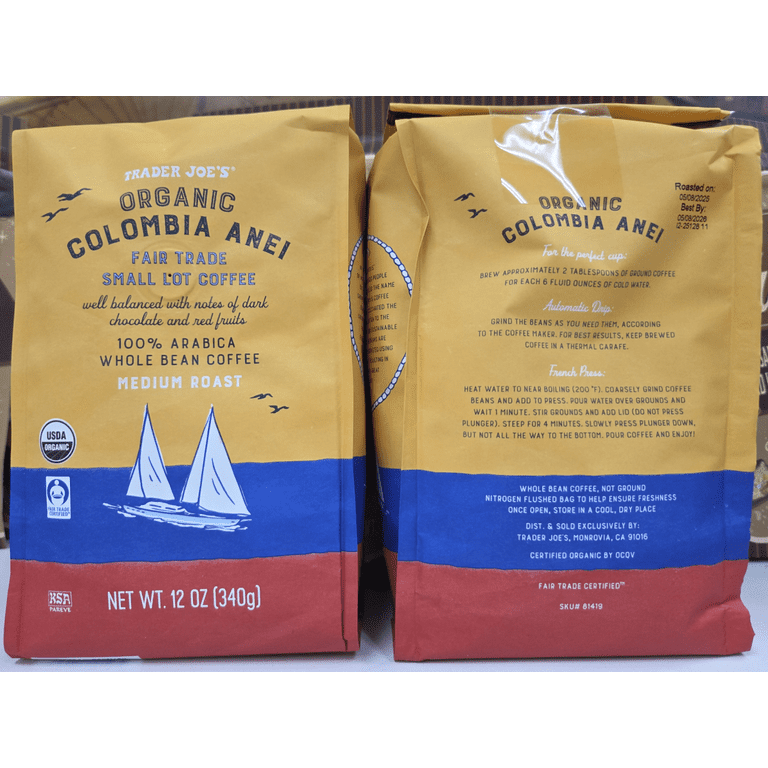 Trader Joe's Organic Colombia ANEI Small Lot Medium Roast Whole