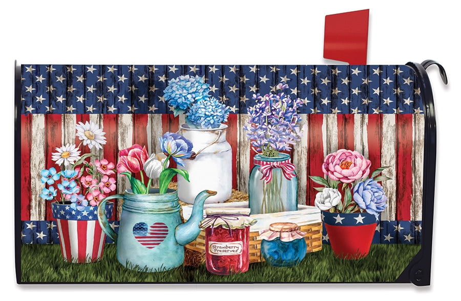Fireworks Red White Blue Magnetic Mailbox Cover Patriotic Waving American Flag 